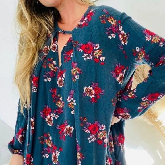 Free People Anthropologie Electric Orchard Tunic Mini Trapeze Swing Teal Dress S - Picture 14 of 15